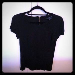 French connection Black t shirt gold zipper back